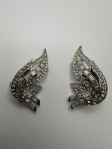 Antique Silver Rhinestone Clip Earrings 4cm - £23.68 GBP