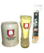 Spaten Brau Munich German Beer Glass Boot, Stein and Bottle Opener - $29.50