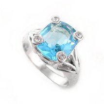 Sterling Silver Four Points Crystal Prongs Cocktail Ring, Blue, Size 6 - £19.90 GBP