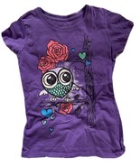 Zap Apparel T Shirt Girls Size L Purple Owl Graphic Tagless Jersey - £6.43 GBP