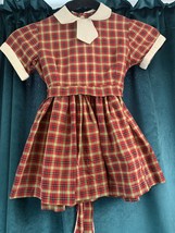 Vintage Little Girls Plaid Dress Red White Peter Pan Collar W/tie Gathered Waist - £12.27 GBP