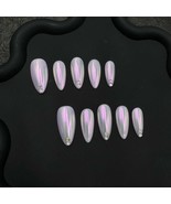 Iridescent Pearl Chrome Press-On Nails with Rhinestones glue on dreamy s... - €23,84 EUR