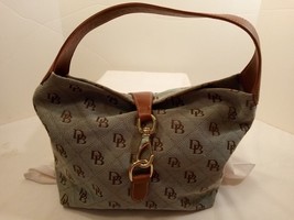 Dooney &amp; Bourke Gray Canvas DB Monogram Logo Brown Leather Accented Purse - £34.91 GBP