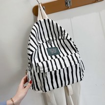 Stripe Print Casual Lady Canvas Backpack New Listing Large Capacity Simple Stude - £38.12 GBP