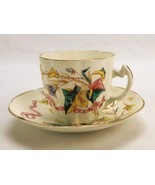 Bone China Scalloped Cup and Saucer,  Hand Painted, Abstract Flowers &amp; R... - $20.02 CAD