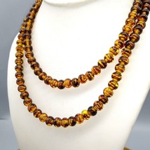 Autumn Colored Art Glass Beads Necklace, Amber and Brown Strand, Vintage... - £159.00 GBP