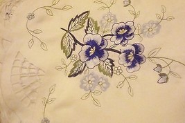 Floral  blue tablecloth FRANCO DAMASK,72x108 oblong OFF WHITE/CREAM/napk... - $73.26
