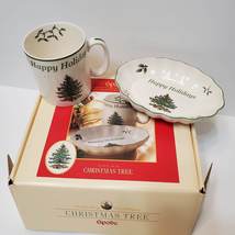 Spode Christmas Tree Happy Holidays Mug and Tray Set, NIB, Holiday Trinket Dish