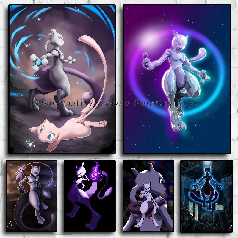 Pokemon Mewtwo Anime Fighting Stance Peripheral Poster Decor Wall Art Canvas - £6.50 GBP+