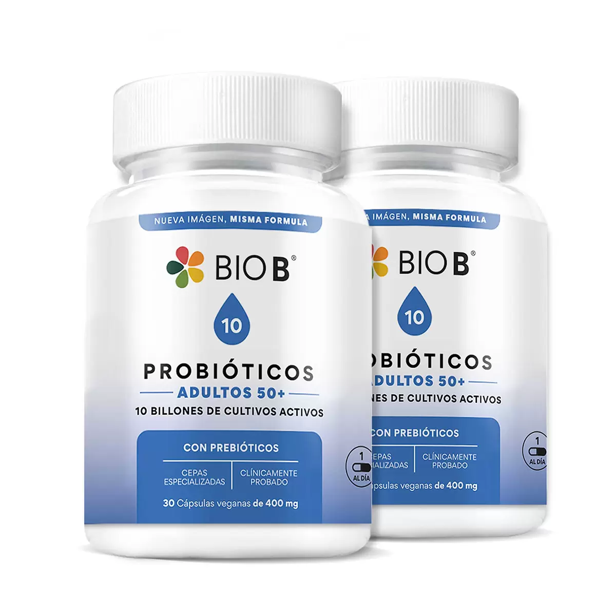 BIO B Probiotics Adults 50+ 10B CFU with Prebiotics – Vegan 30 Caps, 400 mg - $1,485.64 MXN