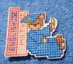 Graduation Teddy Bear New Finished Cross Stitch Pin blue cap and gown - $20.62