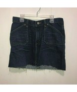 Express Jeans Dark Blue Denim Raw Hem Mini Skirt 7/8 Y2K Look - £11.66 GBP