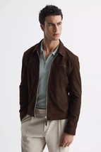 Nueva chaqueta de cuero de gamuza marrón hecha a mano para hombre 100 %... - $2,614.35 MXN+