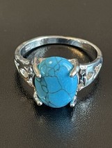 Turquoise Stone S925 Silver Plated Woman Ring Size 9.5 Turquoise Jewelry  - £10.27 GBP