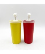 Vintage Tupperware Mustard and Ketchup Pump Dispensers #1329  and Lids #871 - £7.86 GBP