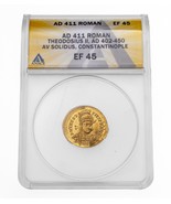 AD 411 Roman Theodosius II (AD 402-450) AV Solidus Constantinople ANACS ... - £932.05 GBP