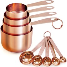Measuring Cups And Spoons Set Of 9, Stainless Steel Copper Finish, Dry A... - £51.12 GBP