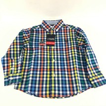 Chaps Boys Button Down Shirt Stretch Plaid Long Sleeve Colorful Size 4 - £6.26 GBP