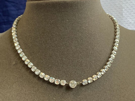 Sterling Silver Coro Necklace 15.98g Fine Jewelry 14&quot; Clear Rhinestones - £39.65 GBP