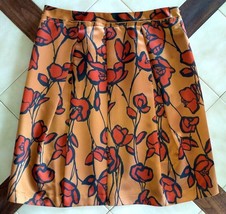 Simply Vera Wang Copper/Burnt Orange Floral Print Pleated Satin Skirt (12) New - £15.25 GBP