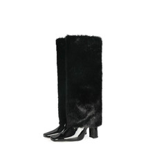 Women&#39;s Knee High Boots Winter Warmest Suede Pointed Toe Crude Heel Female Shoes - £110.84 GBP