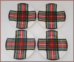 NEW RARE Williams Sonoma Set of 4 Stewart Plaid Salad Plates 8.75" Stoneware - $59.99