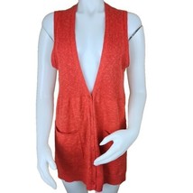 Eileen Fisher Linen Blend Vest Womens L Orange Long Line Button Cardigan... - $34.28