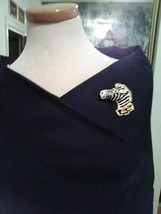 VINTAGE GOLDTONE PIN BROOCH ENAMEL ZEBRA HEAD BLACK &amp; WHITE W/ RHINESTONES - $36.00