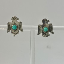 Native American Sterling Silver Earrings Bird Turquoise Screw Back - $57.88