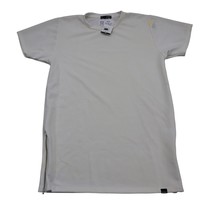 WEIV Essential Shirt Mens M Ivory Short Sleeve Mock Neck Stretch Zip Casual Tee - $18.69