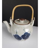Ceramic Teapot/Used/Greenish-Gray Speckled/ Blue &amp; White Flowers on bran... - £23.83 GBP