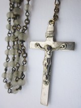 Vintage Rosary with Small Opaline Beads Silver Tone Metal Crucifix with Medal  - £11.33 GBP