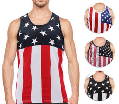 Men&#39;s USA American Flag Sleeveless Shirt Summer Beach Patriotic Tank Top - $400.97 MXN