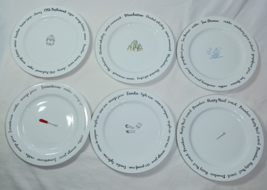 Set of 6 Pottery Barn Bar Lingo Snack Plates About 8&quot; Drink Recipes on the Rim - £21.13 GBP