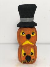 Mad Pumpkin Man Totem with Hat - Knife Carving - Halloween  Ornament - $20.00
