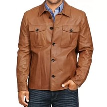 Handmade Casual Brown Formal Men Shirt Stylish Classic Genuine Leather L... - $106.22