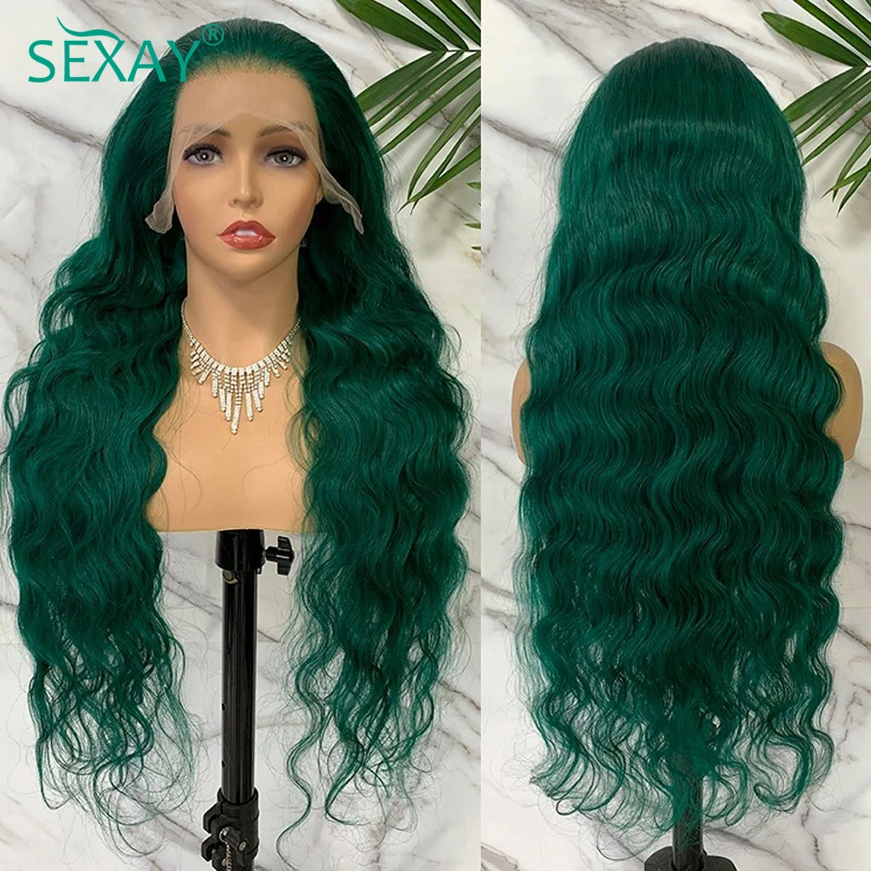 Turquoise Color Lace Front Wig Human Hair 30 32 Inch Brazilian Body Wave Hum - £86.85 GBP+