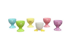 Egg Cups Holders Pastel Colors Ceramic Set of 6 - £19.75 GBP