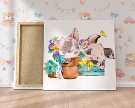 Cute Watercolor Farm Pigs Nursery Canvas Art Baby Decor Kids Room Wall Art Piggy - £47.16 GBP