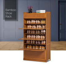 Entryway 32&quot;Brown Bamboo [Short Compartment] 9-Layer Drop Down Door Shoe... - £134.77 GBP
