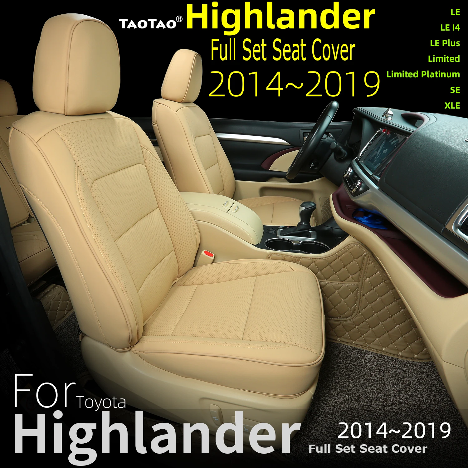 Custom Full Set Car Seat Covers For Toyota Highlander 2014 2015 2016 2017 2018 - £375.84 GBP+