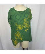 CAbi Green Yellow Baroque Floral Blouse Top XL Boho Boxy Pullover Style 597 - $522.69 MXN