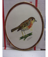 Vintage Goebel Oval Hand Painted  Robin Plaque Excellent 22KT gold rim - $20.79