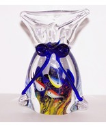 EXQUISITE MURANO ART GLASS AQUARIUM 3 FISH BAG COBALT RIBBON 4 5/8&quot;  PAP... - £31.28 GBP