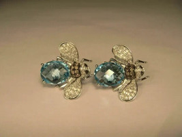 4Ct Oval Cut Simulated Blue Topaz Solitaire Bee Earrings 14K White Gold Plated - £32.87 GBP