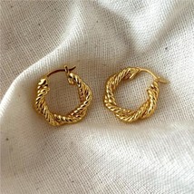 18k Yellow Gold Over Women&#39;s Twisted Cross Circle Hoop Huggie Fashion Earrings - £58.98 GBP