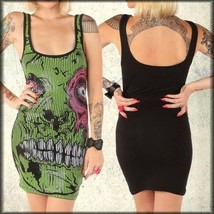 Iron Fist Zombie Chomper Monster Skeleton Women Sequin Tank Mini Dress Black NEW - £52.62 GBP