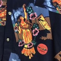 Thums Up For Him Hawaiian Shirt Black Orange Mens Sz XL Hula Dancer Print - £22.31 GBP