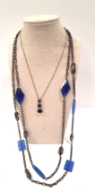Lot Of 2 New York And Company Royal Blue Silver Metal  Necklaces - £13.23 GBP