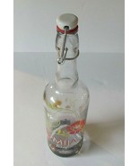 Empty Mija Sangria Wine Bottle, Clear w/ Red Flowers, Ceramic Swing Top - $144.64 MXN